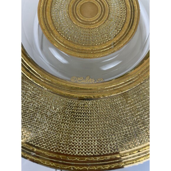 Vintage MCM Culver Glass & Gold Pedestal Cake Stand Serving Plate - Picture 6 of 8